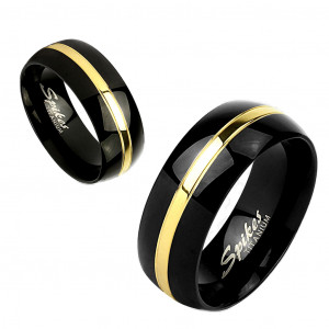 Черное кольцо из титана Spikes R-TI-4393 с золотистой полосой
