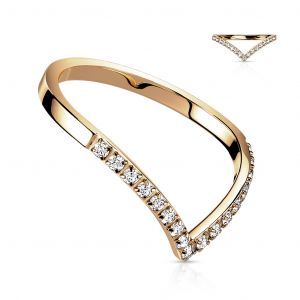Женское V-образное кольцо из ювелирной стали STEELS RSS-7721 с дорожкой фианитов, цвет розового золота
