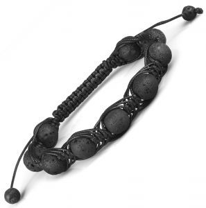 Черный плетеный браслет Шамбала ручной работы Everiot Select LNS-3128 из лавы (базальта)