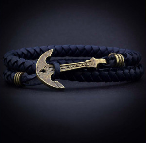 Кожаный браслет мужской с якорем ANCHORSTUFF ANC-MA-2907 темно-синий