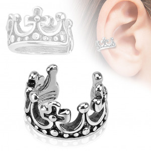 Серьга-обманка (кафф, клипса) на хрящ уха, хеликс Spikes EC14592 в виде короны (имитация пирсинга)