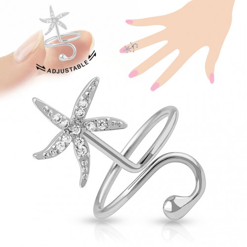 Безразмерное кольцо на фалангу Spikes R-A019-C морская звезда с фианитами