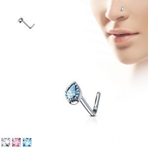 Серьга нострил (гвоздик) для пирсинга крыла носа PiercedFish NOL-587 с фианитом в форме капли