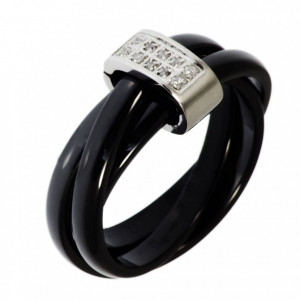 Женское тройное кольцо в стиле Тринити из черной керамики Soul Stories R-0230329 с фианитами