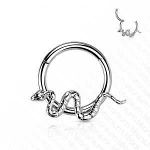 Пирсинг кольцо с кликером, из титана PiercedFish RHT93, серьга с фигурой змеи для септума носа, хряща уха, хеликса, брови, губ, сосков