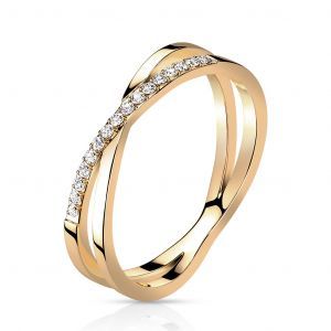 Женское двойное кольцо из ювелирной стали STEELS RSS-7719 с дорожкой фианитов, цвет розового золота