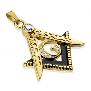 Мужской кулон из стали Spikes SSPM-6792-GD с масонскими символами золотого цвета