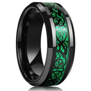 Черное кольцо из стали STEELS RSS-6773 с зеленым узором "Кельтский дракон"